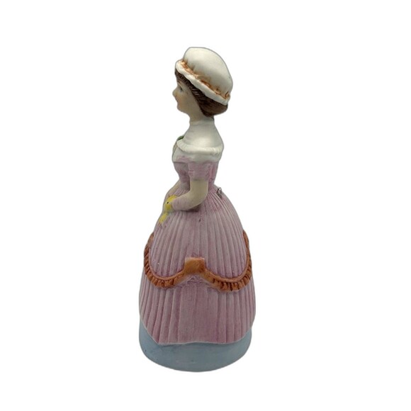 Vintage Victorian Lady Ceramic Bell Figurine In Layered Dress, Hat With Hankie - Picture 4 of 10